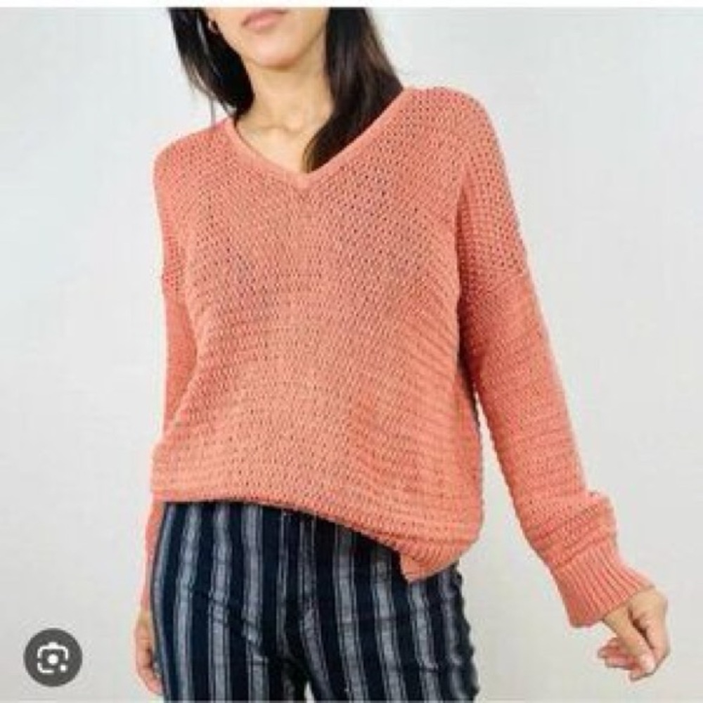 Madewell coral V-Neck Sweater Chunky Knit